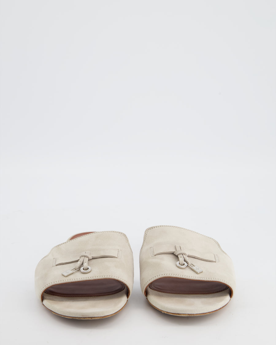 Loro Piana Grey Suede Summer Charms Flat Mule Sandals Size EU 40