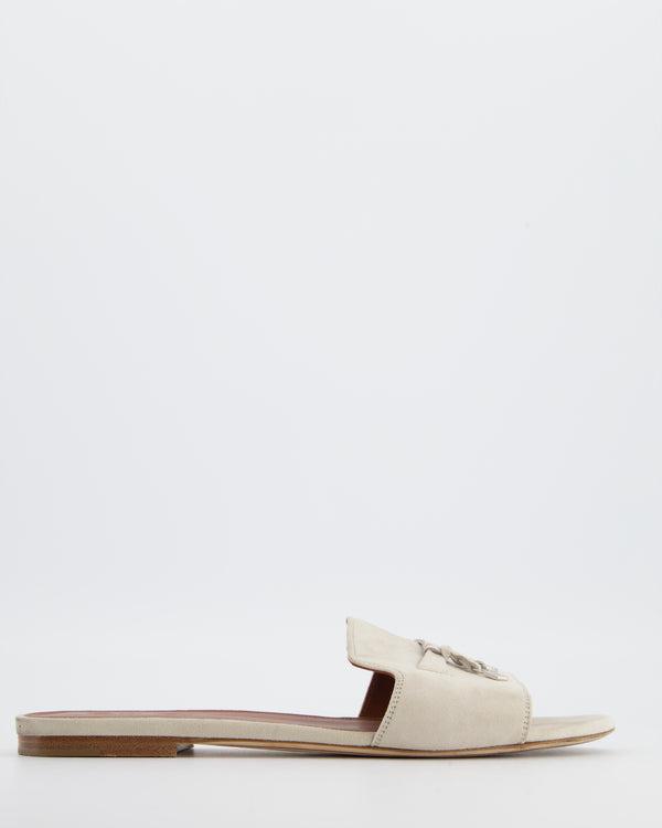 Loro Piana Grey Suede Summer Charms Flat Mule Sandals Size EU 40