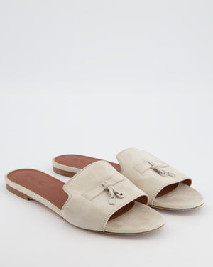 Loro Piana Grey Suede Summer Charms Flat Mule Sandals Size EU 40