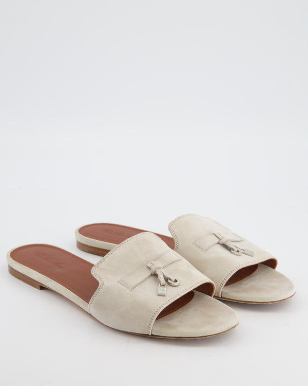 Loro Piana Grey Suede Summer Charms Flat Mule Sandals Size EU 40