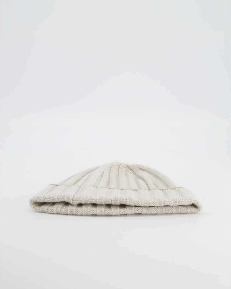 Brunello Cucinelli Taupe Ribbed Cashmere Beanie Hat Size M