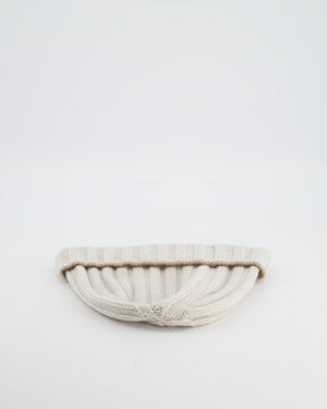 Brunello Cucinelli Taupe Ribbed Cashmere Beanie Hat Size M