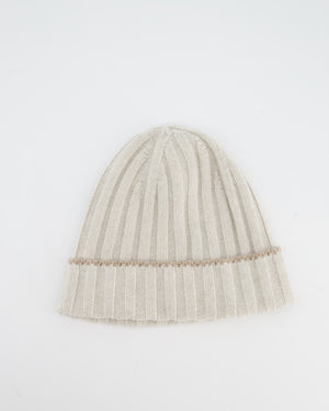 Brunello Cucinelli Taupe Ribbed Cashmere Beanie Hat Size M
