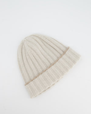 Brunello Cucinelli Taupe Ribbed Cashmere Beanie Hat Size M