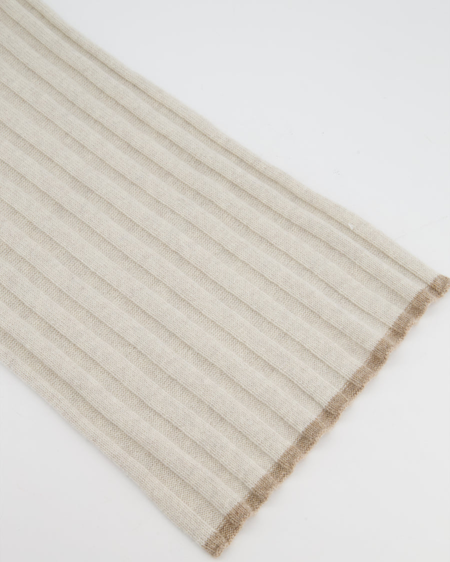 Brunello Cucinelli Taupe Ribbed Cashmere Scarf