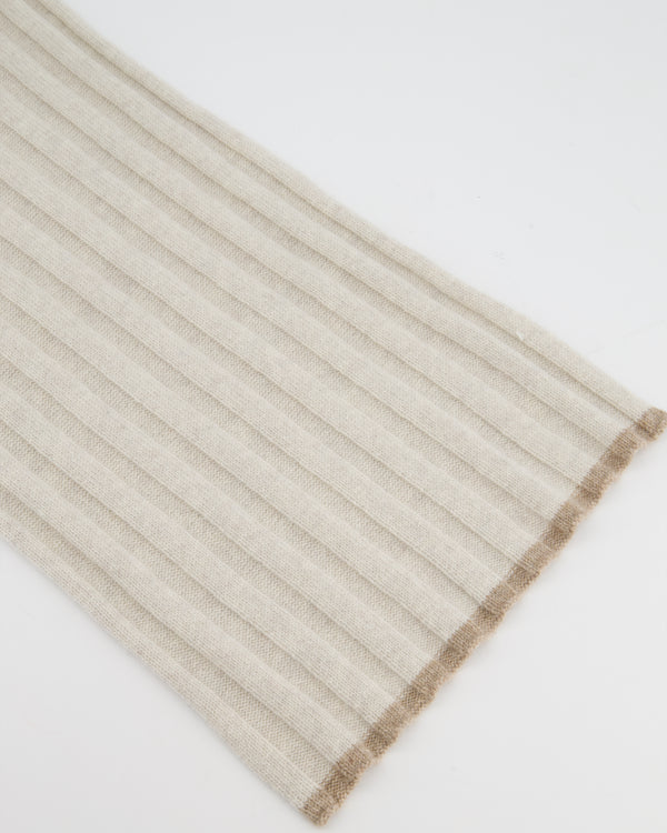 Brunello Cucinelli Taupe Ribbed Cashmere Scarf