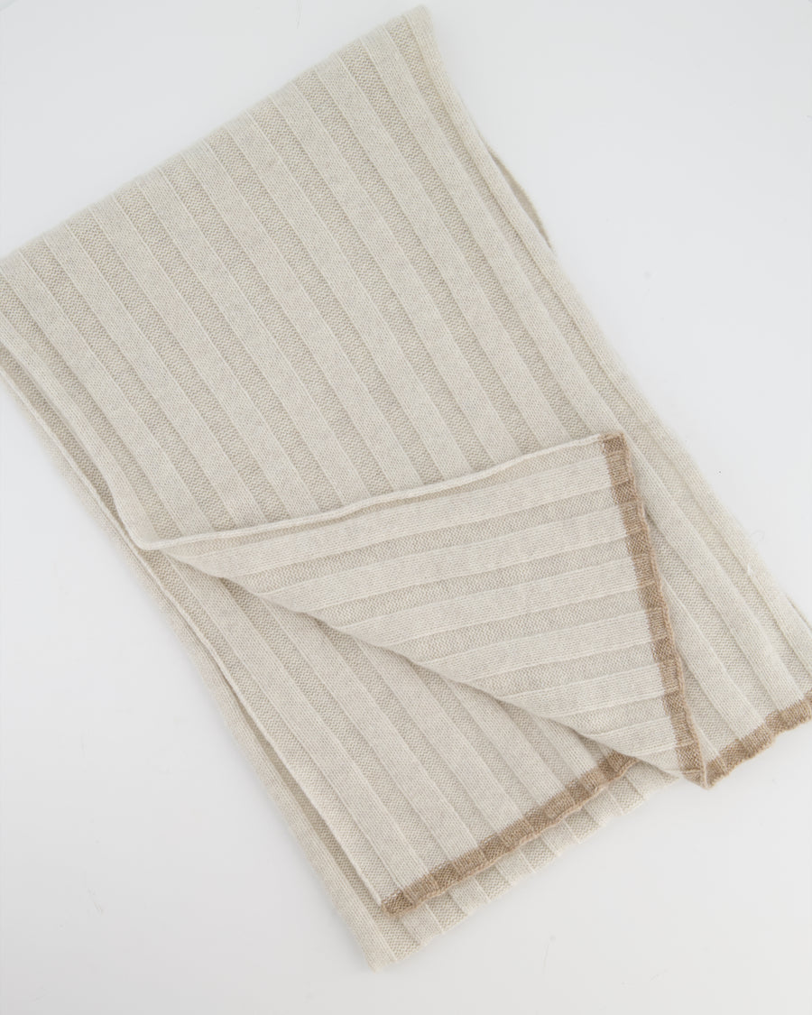 Brunello Cucinelli Taupe Ribbed Cashmere Scarf