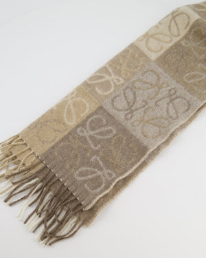 Loewe Beige Patch Work Cashmere Scarf with Tassel Detail