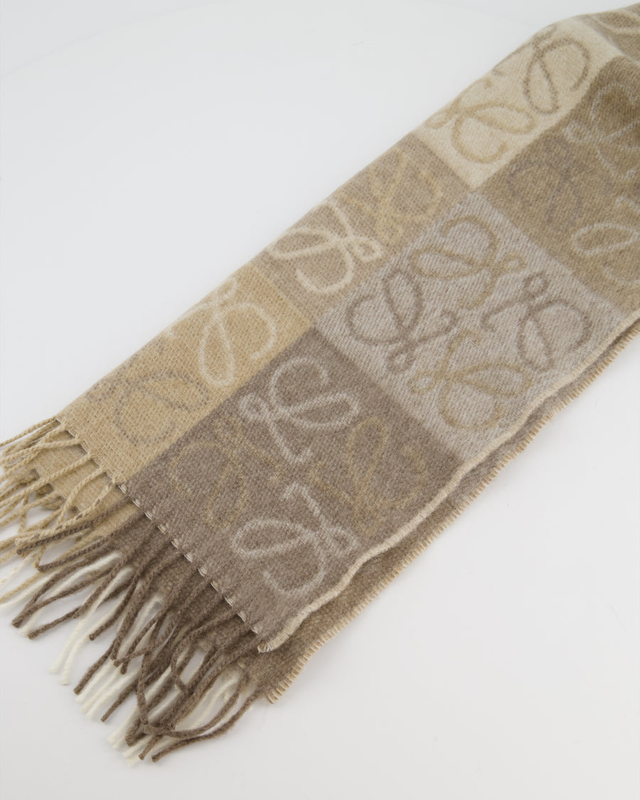 Loewe Beige Patch Work Cashmere Scarf with Tassel Detail