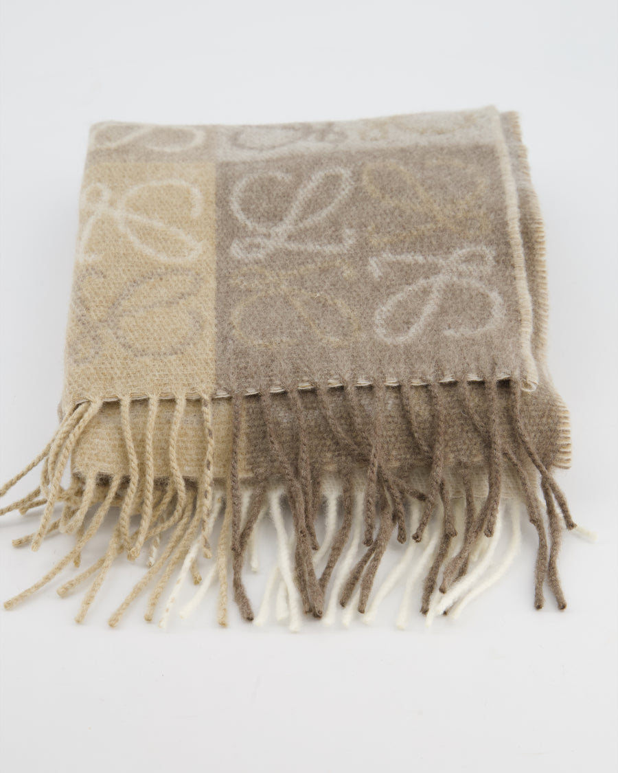 Loewe Beige Patch Work Cashmere Scarf with Tassel Detail