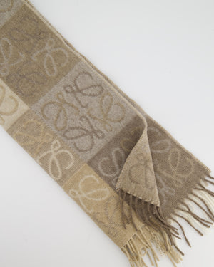 Loewe Beige Patch Work Cashmere Scarf with Tassel Detail