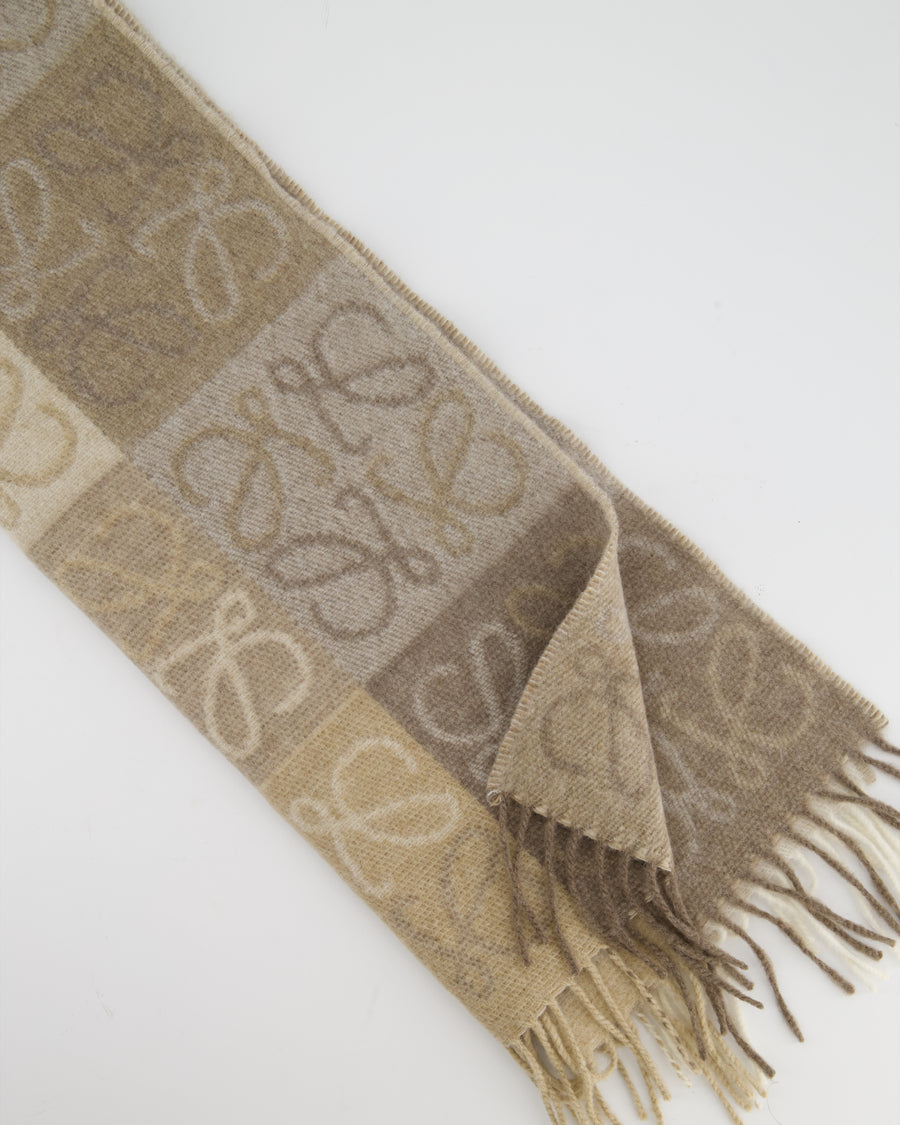 Loewe Beige Patch Work Cashmere Scarf with Tassel Detail