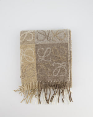 Loewe Beige Patch Work Cashmere Scarf with Tassel Detail