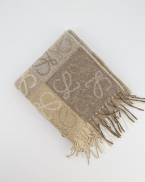 Loewe Beige Patch Work Cashmere Scarf with Tassel Detail