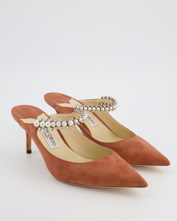 Jimmy Choo Pink Suede Mules Embellished Details in Size EU 41