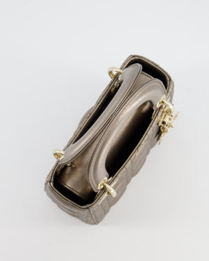 Christian Dior Mini Lady Dior Bag in Metallic Bronze Cannage Quilted Lambskin Leather with Champagne Gold Hardware