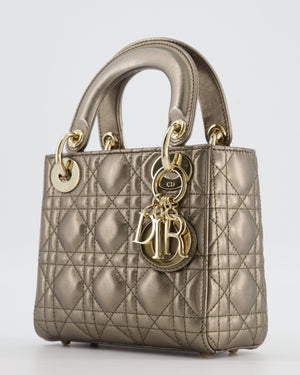 Christian Dior Mini Lady Dior Bag in Metallic Bronze Cannage Quilted Lambskin Leather with Champagne Gold Hardware