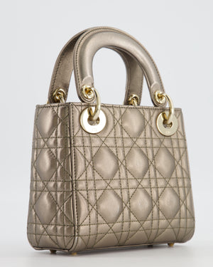 Christian Dior Mini Lady Dior Bag in Metallic Bronze Cannage Quilted Lambskin Leather with Champagne Gold Hardware