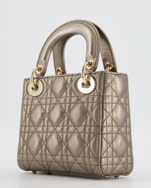 Christian Dior Mini Lady Dior Bag in Metallic Bronze Cannage Quilted Lambskin Leather with Champagne Gold Hardware