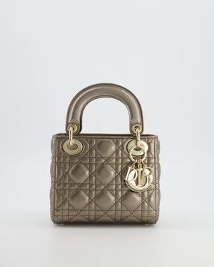 Christian Dior Mini Lady Dior Bag in Metallic Bronze Cannage Quilted Lambskin Leather with Champagne Gold Hardware