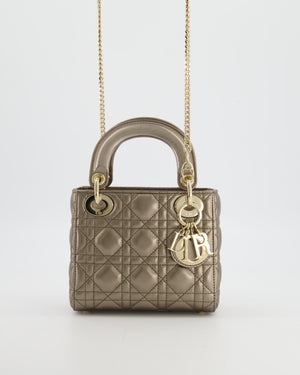 Christian Dior Mini Lady Dior Bag in Metallic Bronze Cannage Quilted Lambskin Leather with Champagne Gold Hardware