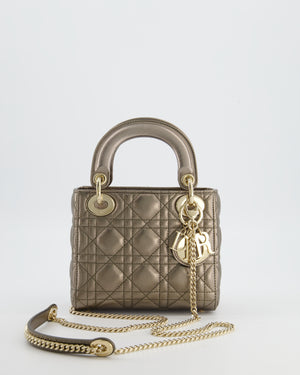 Christian Dior Mini Lady Dior Bag in Metallic Bronze Cannage Quilted Lambskin Leather with Champagne Gold Hardware