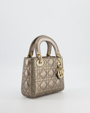 Christian Dior Mini Lady Dior Bag in Metallic Bronze Cannage Quilted Lambskin Leather with Champagne Gold Hardware