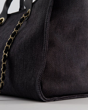 Chanel Deauville Tote Raffia Bag in Black with Gold Hardware