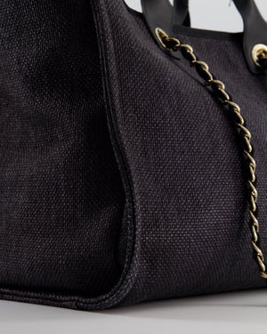 Chanel Deauville Tote Raffia Bag in Black with Gold Hardware
