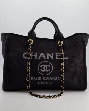 Chanel Deauville Tote Raffia Bag in Black with Gold Hardware