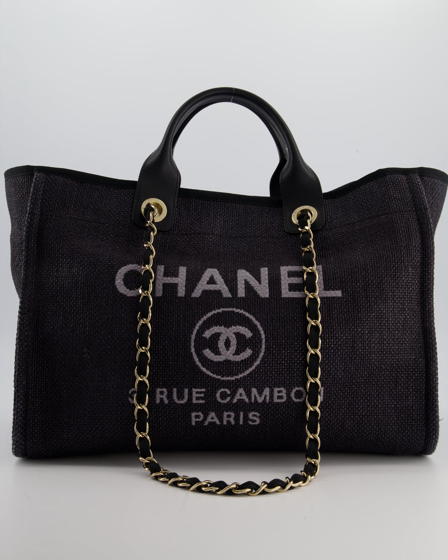 Chanel Deauville Tote Raffia Bag in Black with Gold Hardware