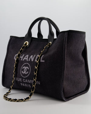 Chanel Deauville Tote Raffia Bag in Black with Gold Hardware