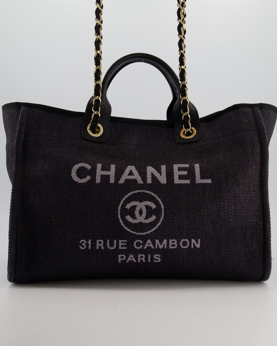 Chanel Deauville Tote Raffia Bag in Black with Gold Hardware