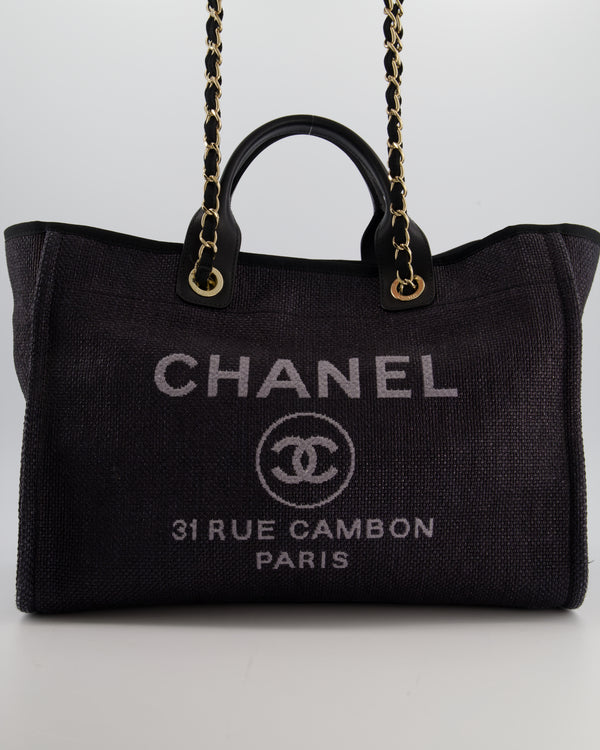 Chanel Deauville Tote Raffia Bag in Black with Gold Hardware