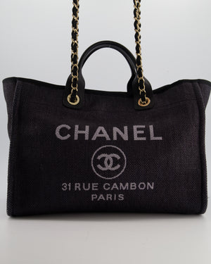 Chanel Deauville Tote Raffia Bag in Black with Gold Hardware