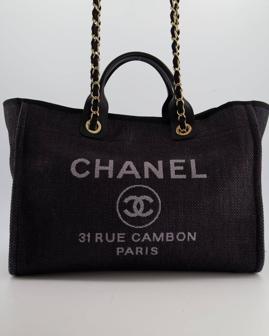 Chanel Deauville Tote Raffia Bag in Black with Gold Hardware