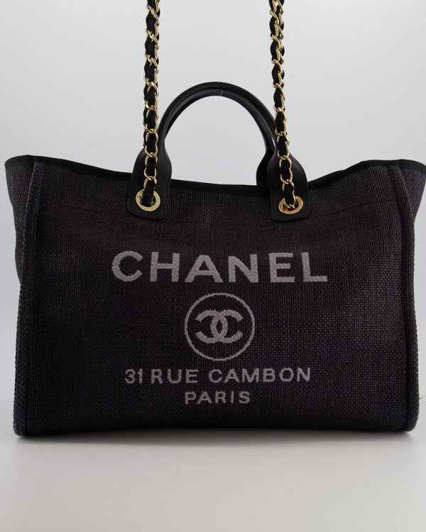 Chanel Deauville Tote Raffia Bag in Black with Gold Hardware