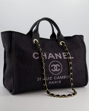 Chanel Deauville Tote Raffia Bag in Black with Gold Hardware