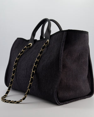 Chanel Deauville Tote Raffia Bag in Black with Gold Hardware