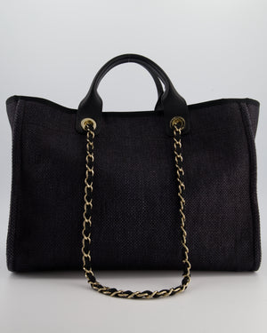 Chanel Deauville Tote Raffia Bag in Black with Gold Hardware