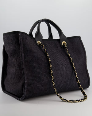Chanel Deauville Tote Raffia Bag in Black with Gold Hardware