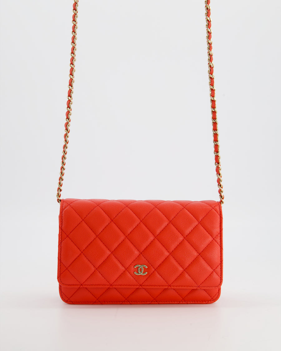 Chanel Red Wallet on Chain Bag in Caviar Leather with Champagne Gold Hardware