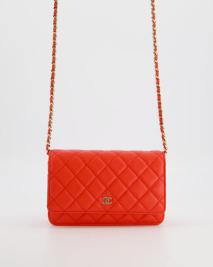 Chanel Red Wallet on Chain Bag in Caviar Leather with Champagne Gold Hardware