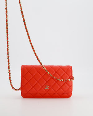 Chanel Red Wallet on Chain Bag in Caviar Leather with Champagne Gold Hardware