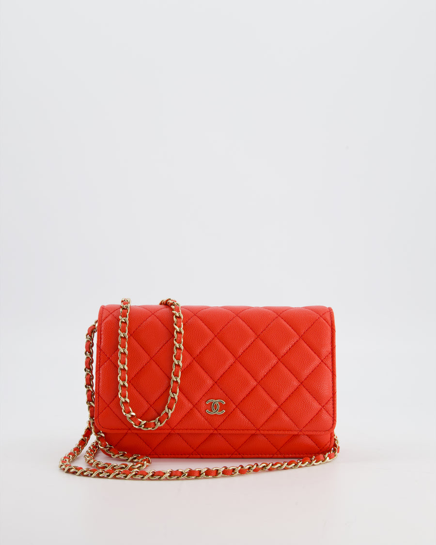 Chanel Red Wallet on Chain Bag in Caviar Leather with Champagne Gold Hardware