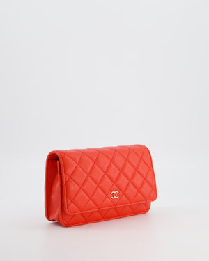 Chanel Red Wallet on Chain Bag in Caviar Leather with Champagne Gold Hardware