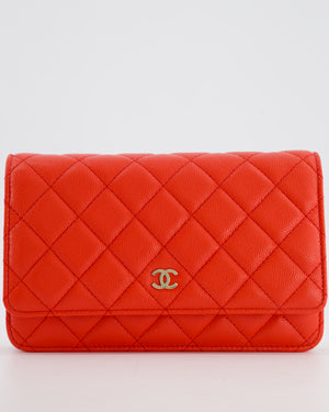 Chanel Red Wallet on Chain Bag in Caviar Leather with Champagne Gold Hardware