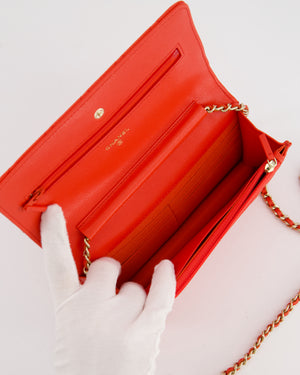 Chanel Red Wallet on Chain Bag in Caviar Leather with Champagne Gold Hardware