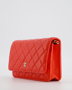 Chanel Red Wallet on Chain Bag in Caviar Leather with Champagne Gold Hardware