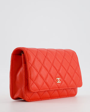 Chanel Red Wallet on Chain Bag in Caviar Leather with Champagne Gold Hardware